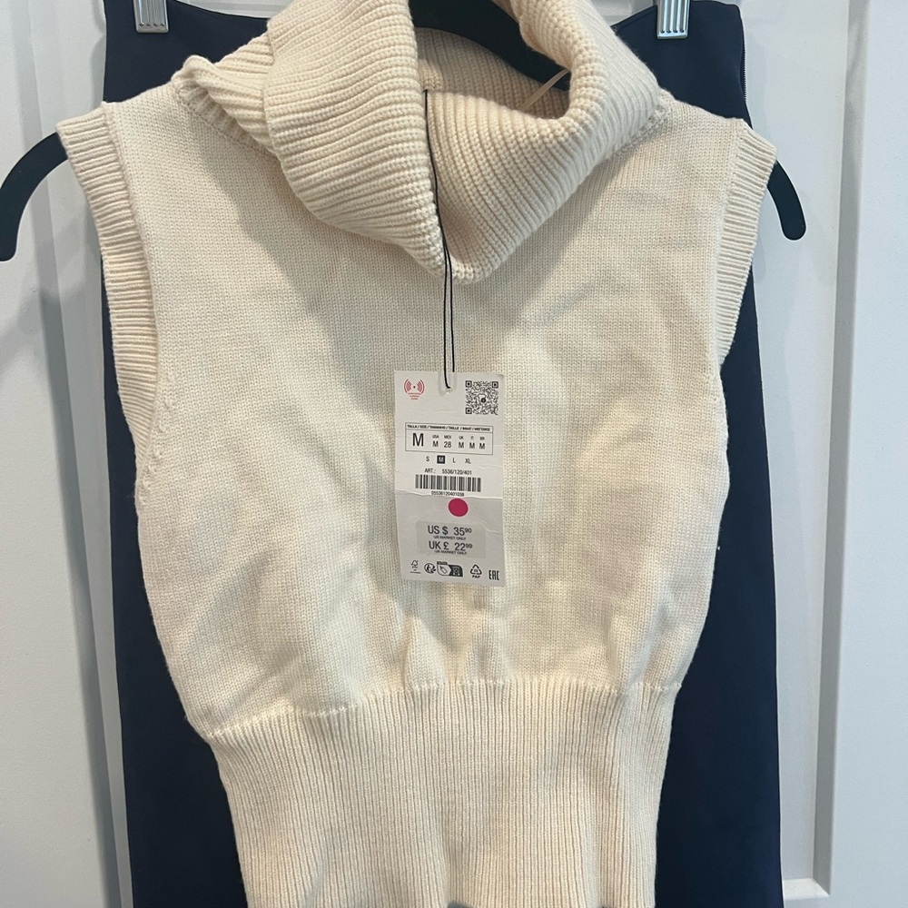 Zara Cream Sleeveless Turtleneck Ribbed Knit Top - Picture 7 of 8